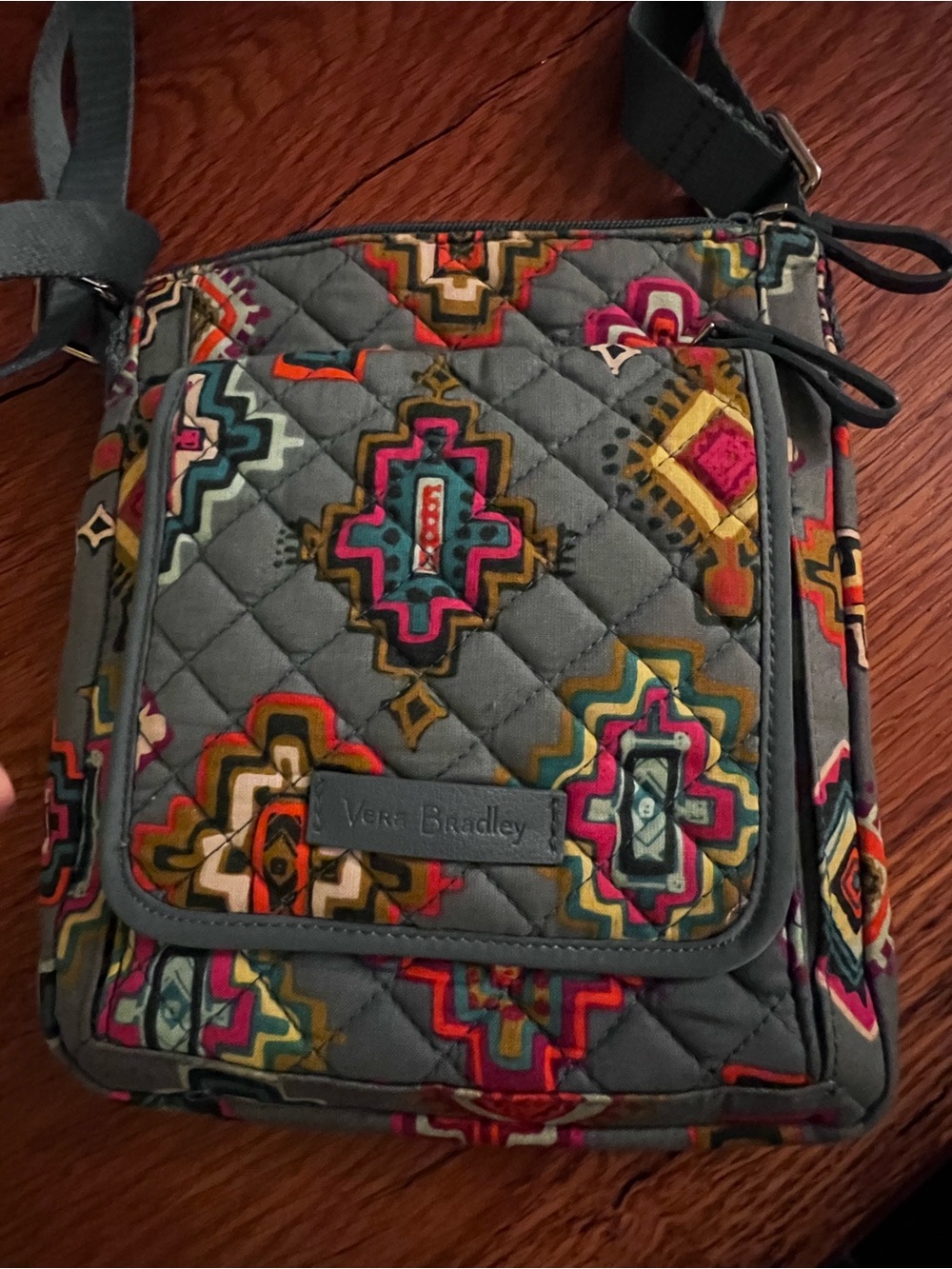 Vera Bradley Gray Quilted Crossbody with Multicolor Geo Motif